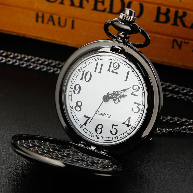 Reloj de bolsillo de cuarzo negro para hombre, cronógrafo Vintage Steampunk, con cadena, gran oferta