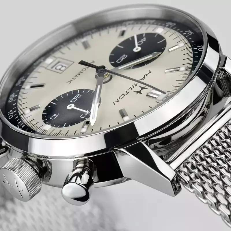 Orologio da uomo in pelle di moda ultrasottile classico di lusso Hamilton cronografo con cintura in maglia di acciaio inossidabile multifunzione di marca superiore