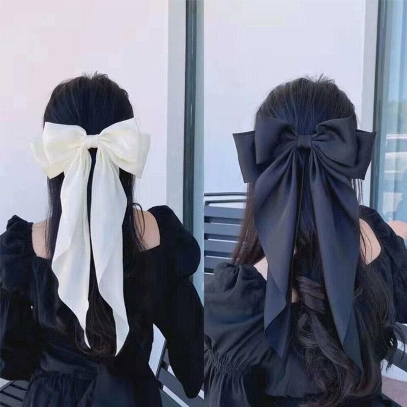 Women Large Bow Ribbon Hairpin Summer Chiffon Big Bowknot Stain Bow Barrettes Women Solid Color Ponytail Clip Hair Accessories