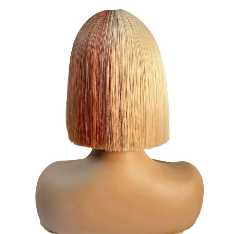 WIND FLYING 10 Inches Bob Wig with Bangs Pumpkin Head Beige Brown Shoulder Length Synthetic Wig Use Short Straight Wig Set