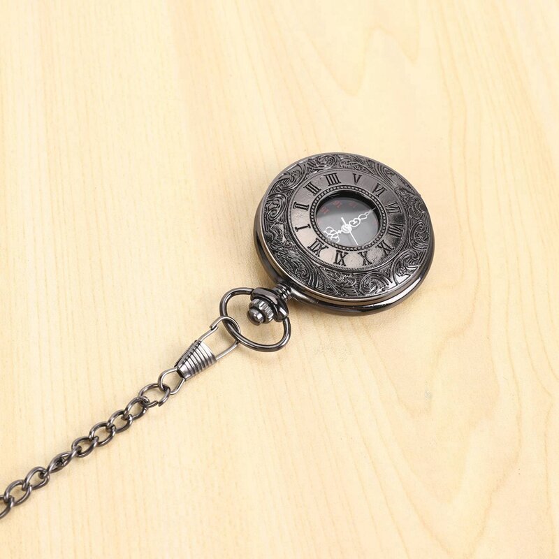 3X w stylu Vintage Steampunk czarny rzymski naszyjnik kwarcowy naszyjnik zegarek kieszonkowy prezent