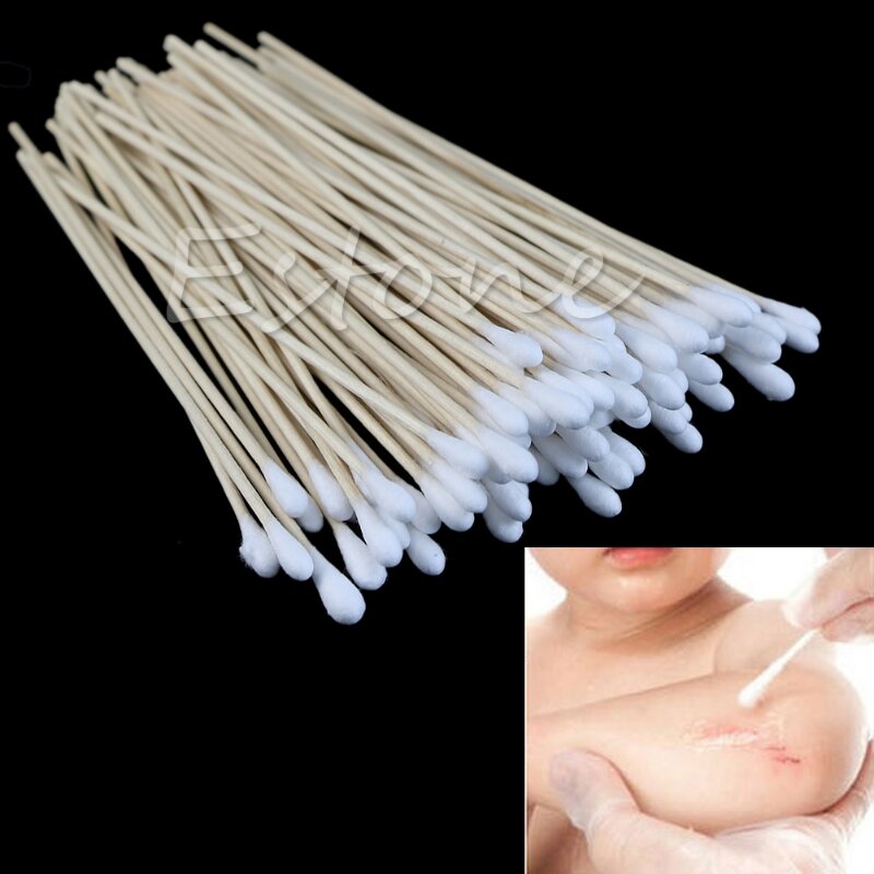 100Pcs Swabs Cotton Sticks 6 Inches Cleaning Sterile Sticks with Wooden Handle