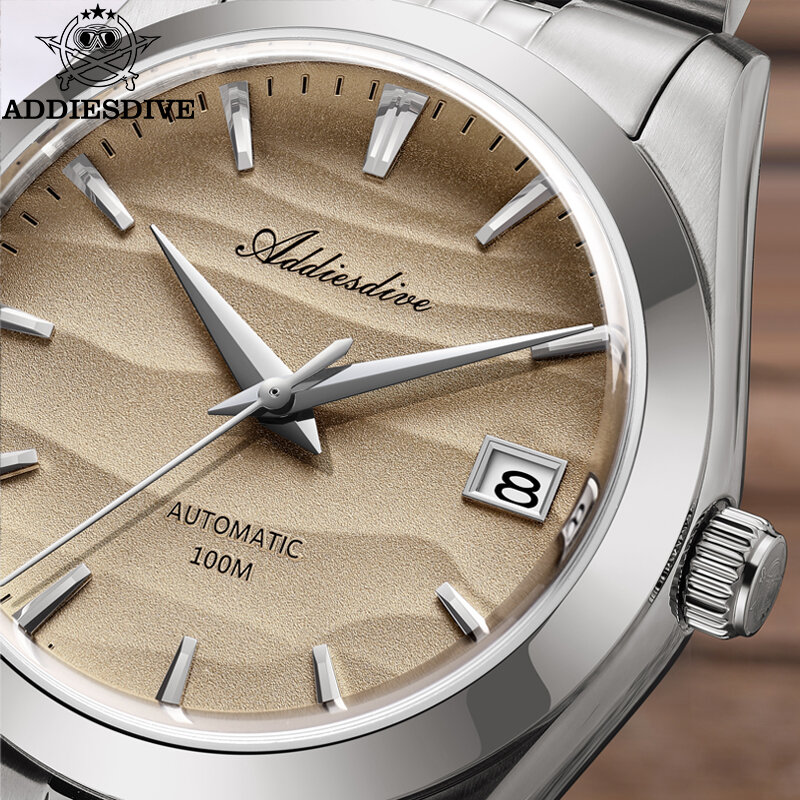 Addes dive new ad2059 wüsten zifferblatt nh35a automatische uhr classic100m dive herren mechanische uhren armbanduhr 39mm relojes hombres