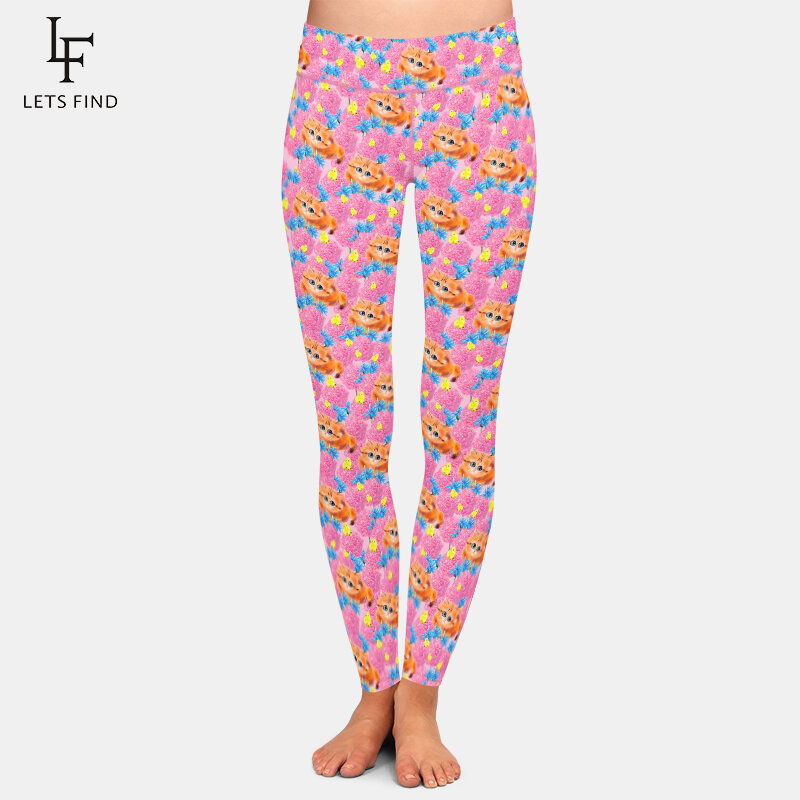 Letsfind moda feminina leggings 3d bonito gatinho aquarela desenhos imprimir leggins calças de fitness alta qualidade poliéster