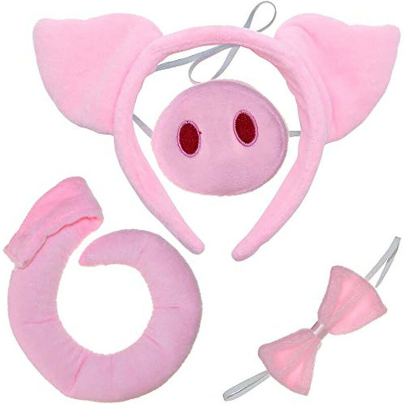 Skeleteen Pig Costume accessori Set Fuzzy Pink Pig Ears fascia per capelli, papillon, Snout e coda Kit maialino costumi Toddlers and Kids