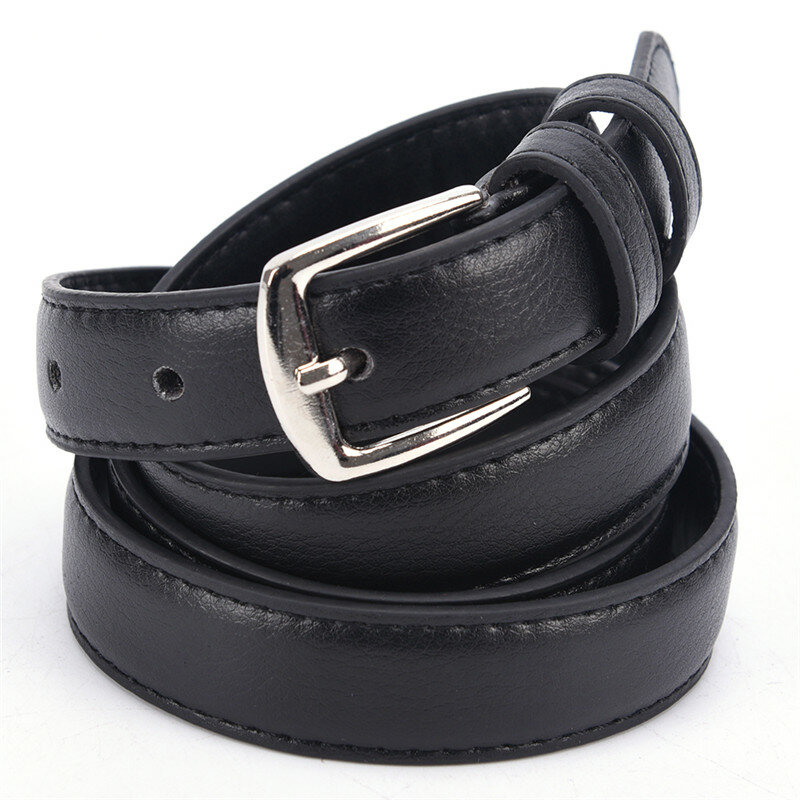 1 PC 110 CM Fashion Women's Casual Leather Slim Waist Belt Leather Waistband with Pin Buckle Black for Jeans Chains Decorative