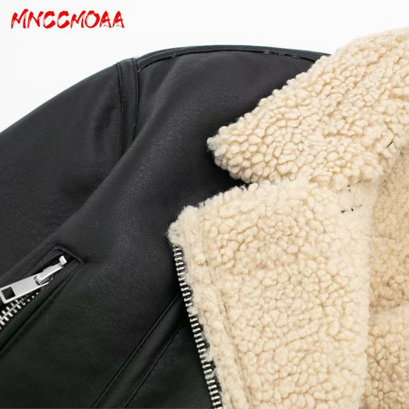 MNCCMOAA-Chaqueta de piel sintética para mujer con bolsillos, abrigo de manga larga, suelto, cremallera, ropa de abrigo informal, moda femenina invierno 2024