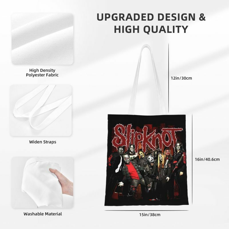 Reusable Heavy Metal Music Slipknots Rock Roll Band Shopping Bag Women Shoulder Canvas Tote Bag Portable Grocery Shopper Bags
