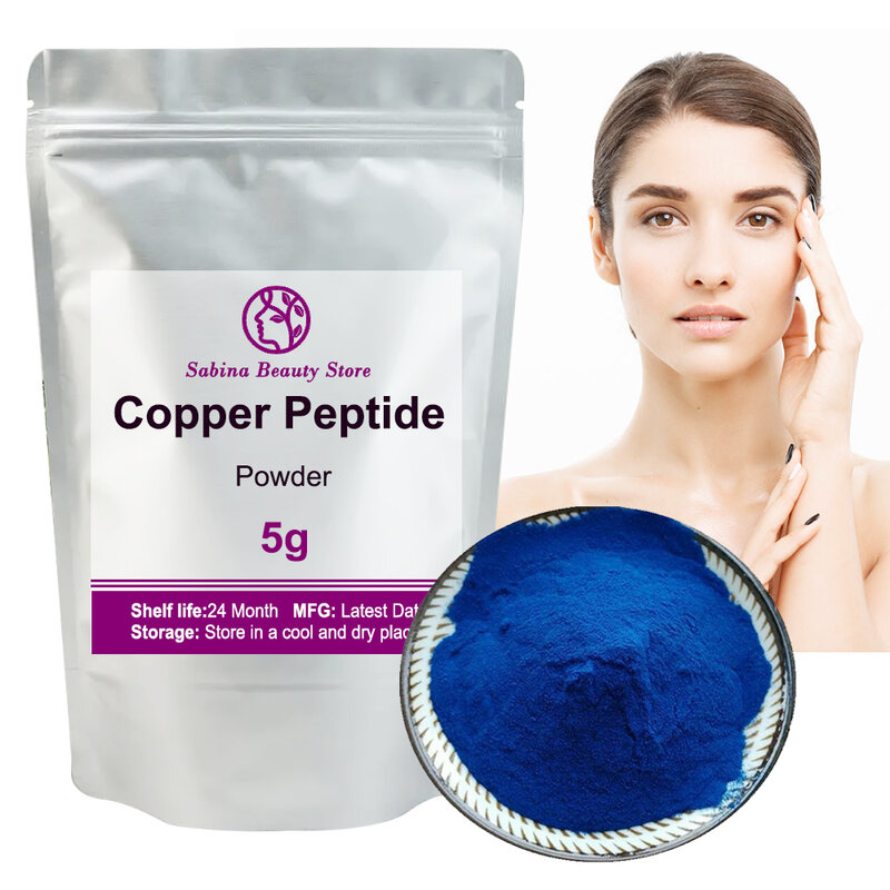 Poudre de peptide de cuivre bleu, tripeptide GHK-Cu, favorise la production de collagène et les matières premières cosmétiques anti-âge
