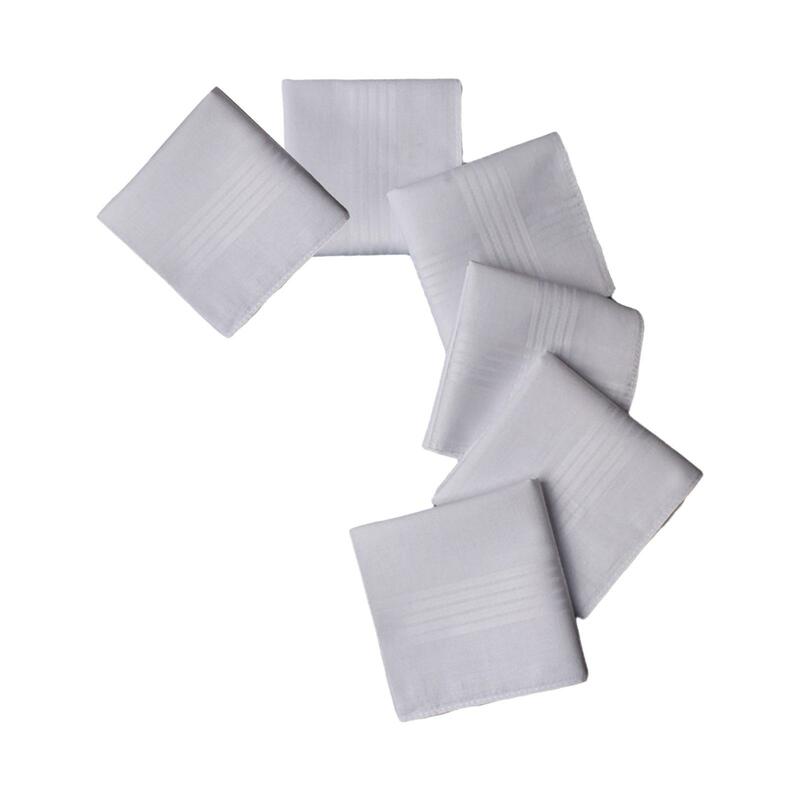6Pcs Pure White Handkerchiefs Solid Color Cotton Hankies Pocket Square for Everyday Use Grooms Gentlemen Grandfather Party
