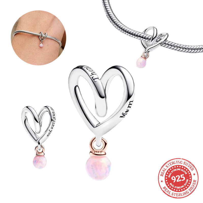 Silver 925 Jewelry 2024 Mother’s Day Two-tone Wrapped  Opalescent Heart Sparkling Oversized Rose in Bloom  Two-tone Key Charm