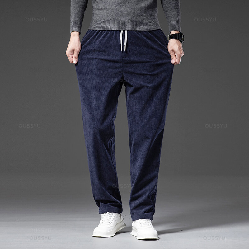 Pantalones de pana con cordón para hombre, pantalón informal, holgado, con cintura elástica, estilo coreano, para las cuatro estaciones, de gran tamaño, M-5XL