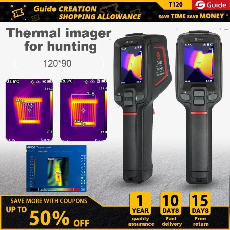 Guía T120-cámara térmica portátil, herramienta de medición de temperatura con pantalla de 752 pulgadas, 4 ℉ ~ 2,4 ℉