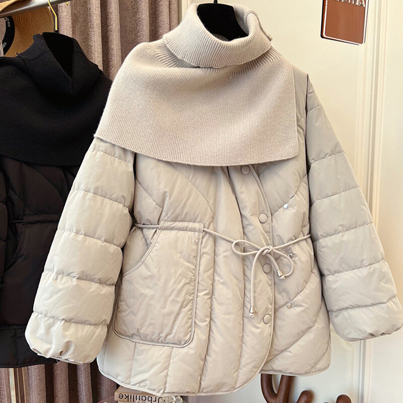 LBK-흰색 중반 흰색 오리털 코트 여성용, 겨울 2022