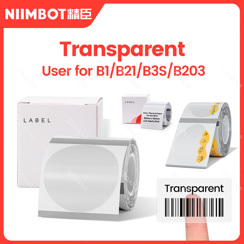 Kertas Gulungan Transparan Niimbot B21 B1 Resmi Stiker Anti Air Mata Kertas Label Perekat untuk Pembuat Printer Niimbot B1