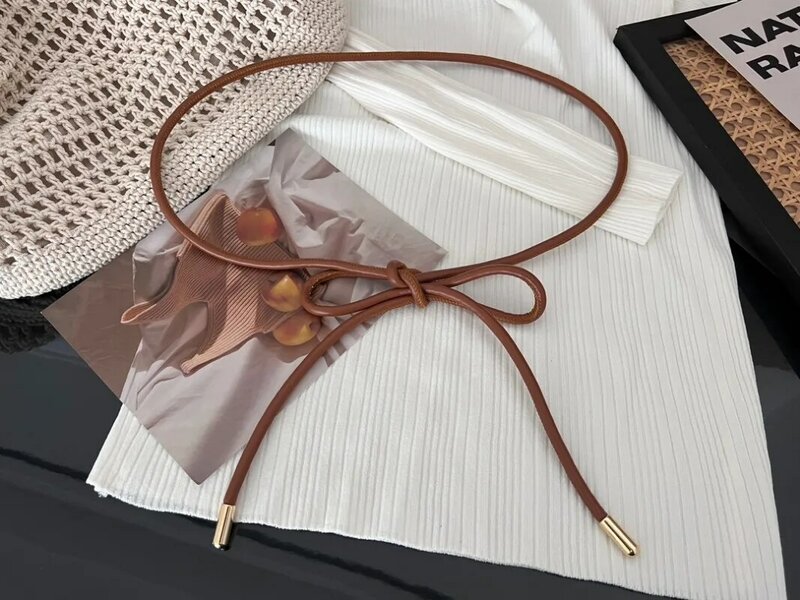 New Round Leather Rope Thin Belt Women Fashion Decorative Knotted Waist Rope Skirt Decorative Coat Sweater Strap