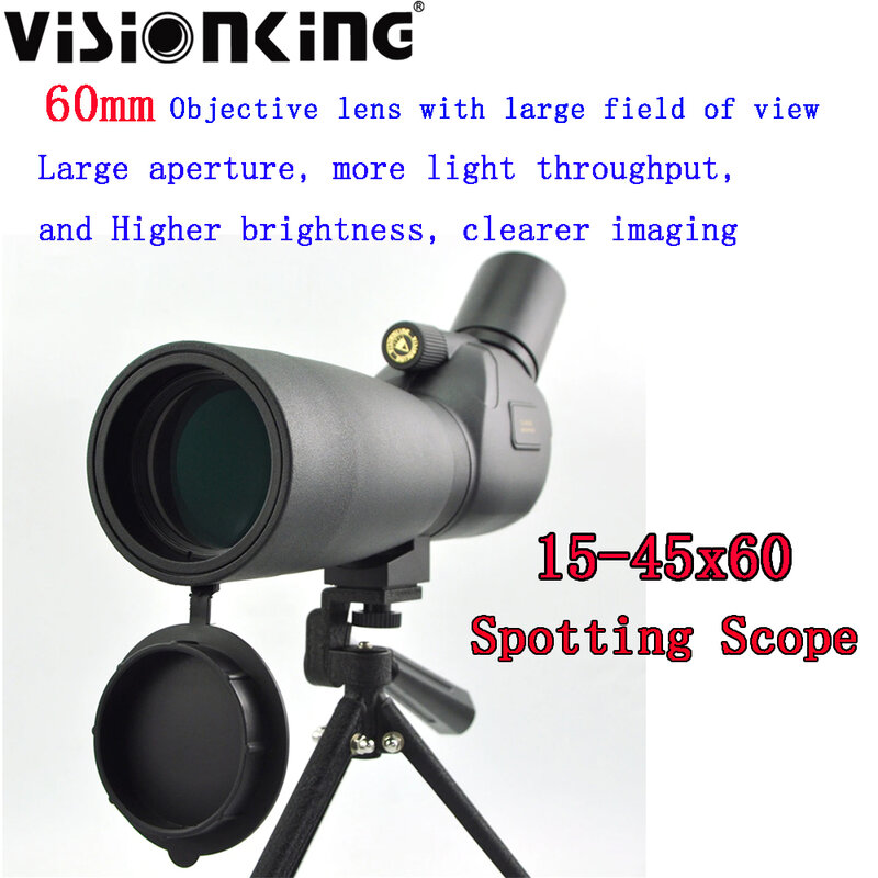 Visionking 15-45x60 HD Spotting Scope FMC Bak4 Prism Zoom Waterproof Monocular Target Shooting Birdwatching Camping Telescope