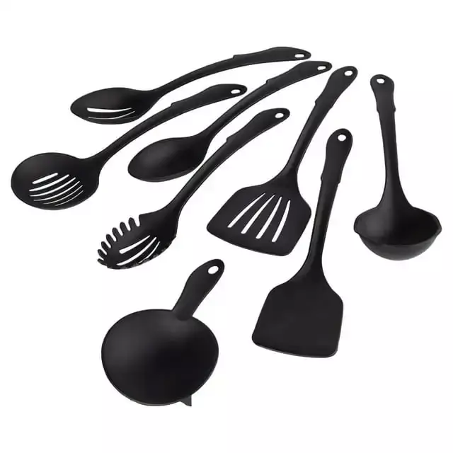 Mainstays-Juego de utensilios de cocina de nailon con anillo conector, juego de utensilios de plástico negro, 8 piezas