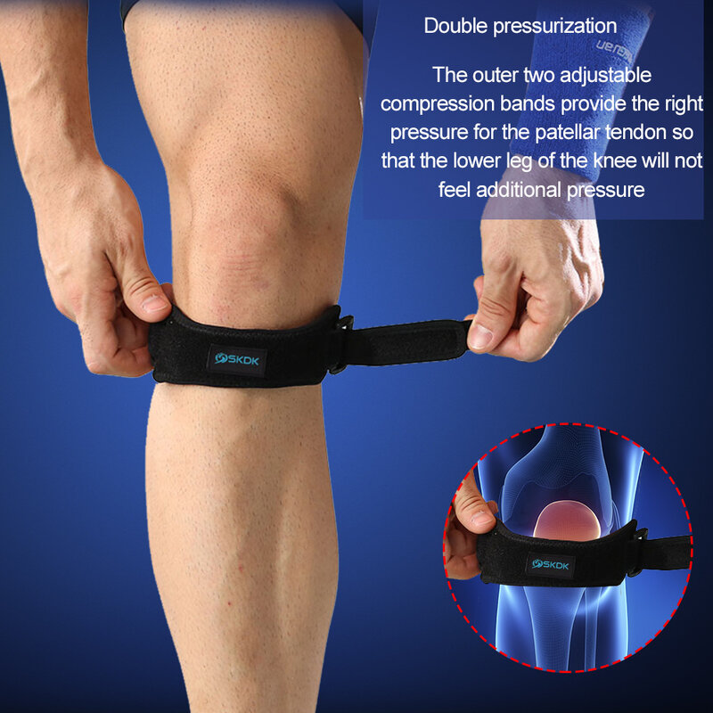 Bantalan pelindung lutut olahraga pria, alat pelindung lutut dapat disesuaikan tali EVA
