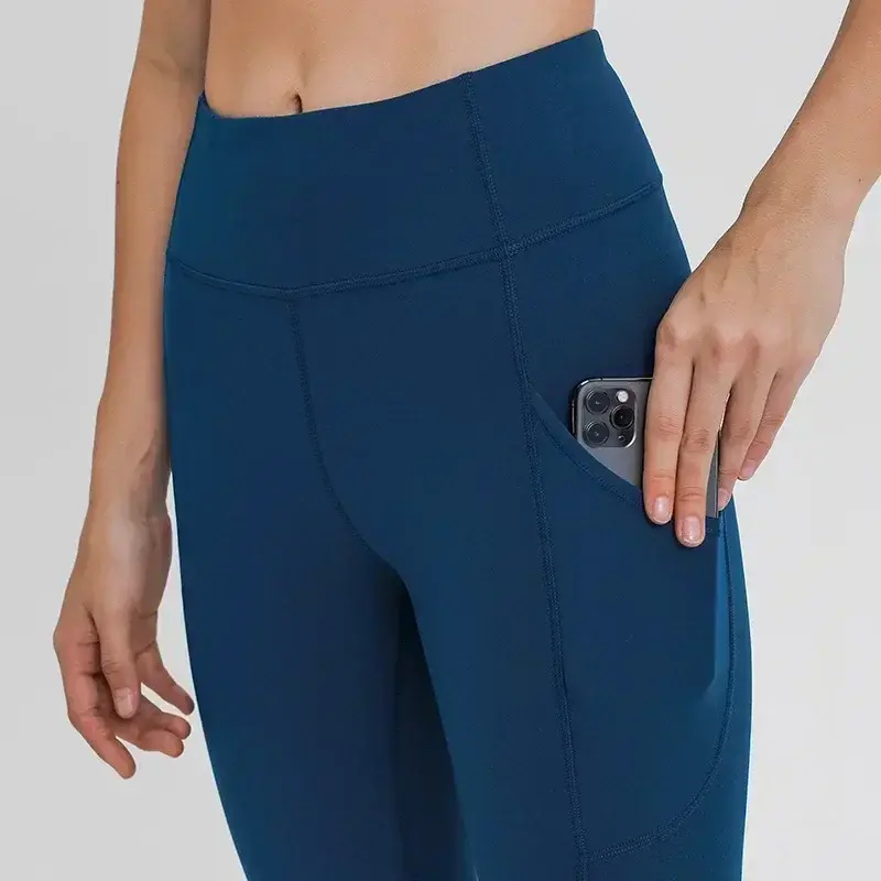 Cytrynowe ożywcze damskie sportowe legginsy z wysokim stanem 25-calowe spodnie do jogi boczne kieszenie rozciągania Hip Lift wyszczuplający skok spodnie do ćwiczeń Fitness
