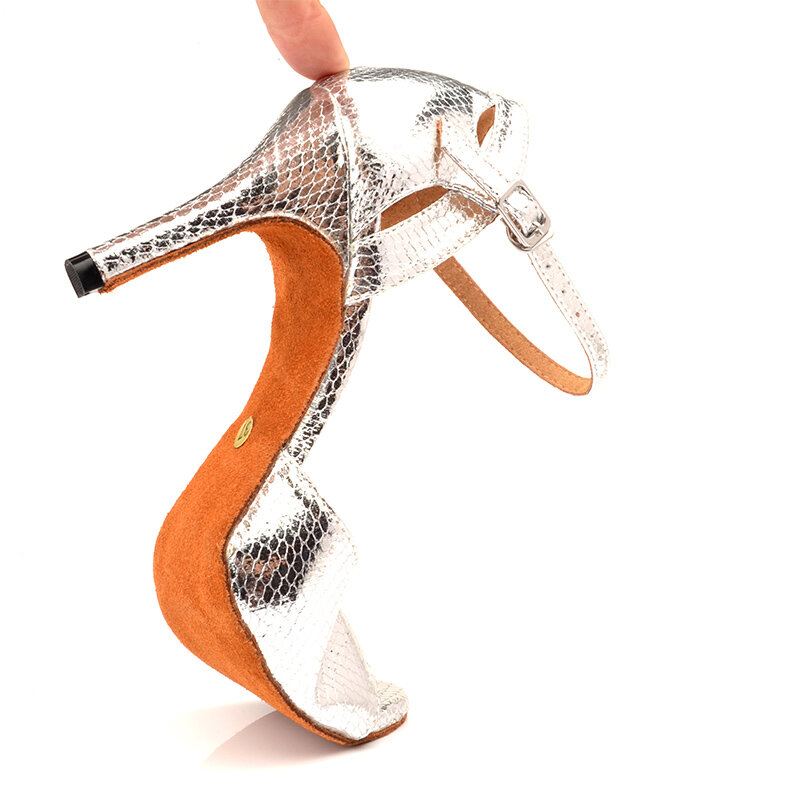 Sandálias de prata personalizadas do stiletto do plutônio da isca de vênus para dançar 10cm de salto alto
