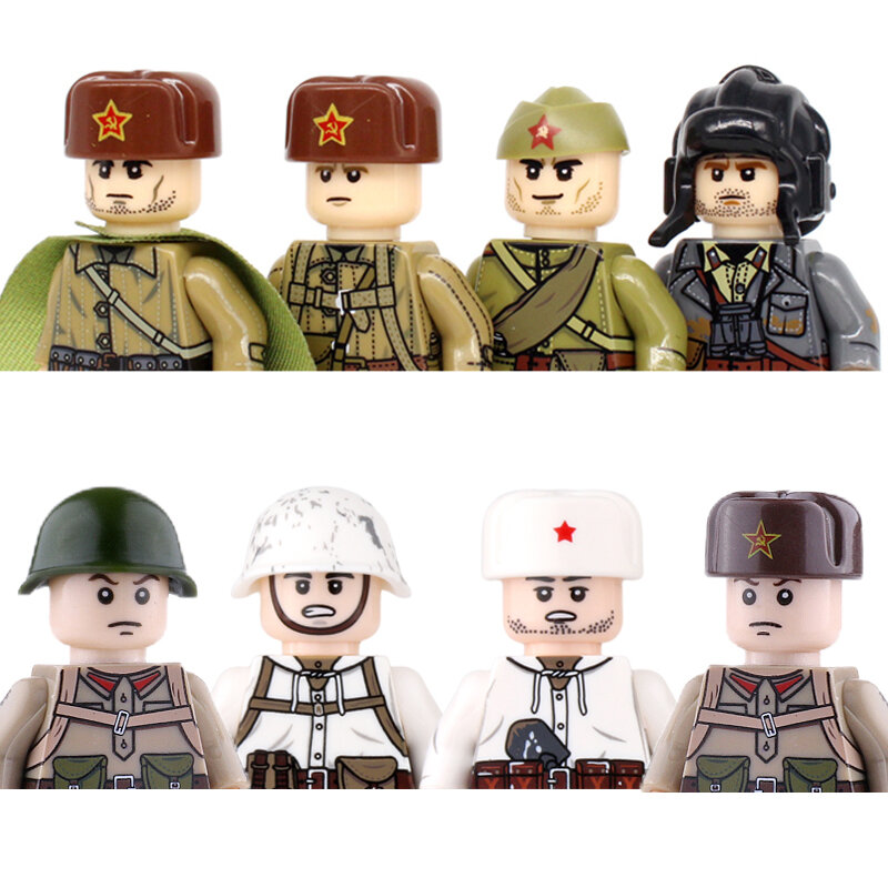 Bloques de construcción para niños, figuras de soldados de la Unión Soviética, armas de infantería de Rusia, piezas de cascos de armas PPSH, 4 piezas, WW2