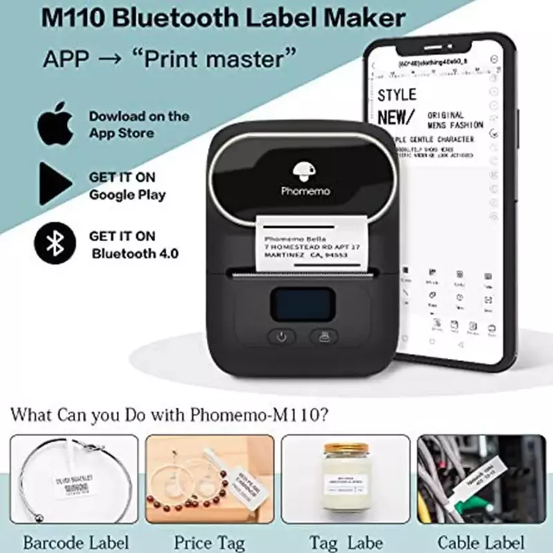 Phommemo M110 tasca del telefono portatile senza fili Mini stampante adesiva a mano stampante termica per etichette macchina adesiva