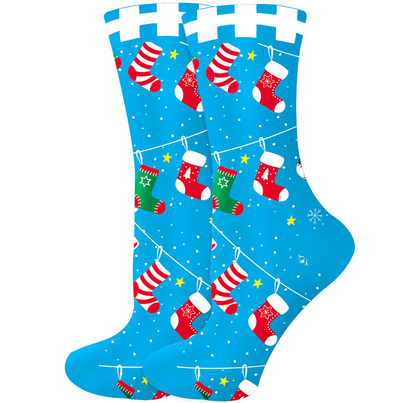 Chaussettes de Noël drôles pour femmes et hommes, père Noël, arbre, flocon de neige, wapiti, neige, coton, tube, équipage, heureux, nouvel an