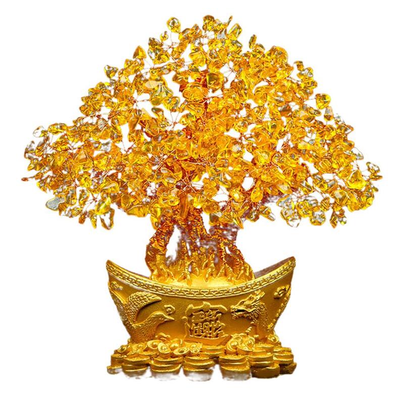 Árbol del dinero de la suerte, lingote de oro chino, adorno de árbol de la fortuna de cristal, adorno de riqueza, decoración de mesa de oficina en casa, manualidades de sobremesa