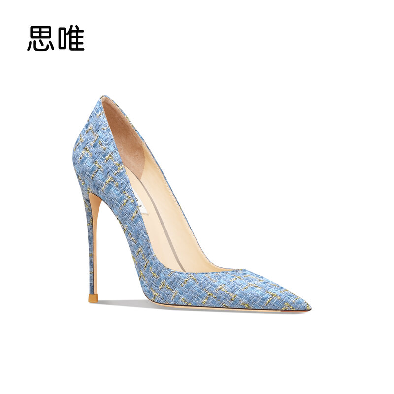Scarpe da festa donna donna tacchi alti blu vera pelle décolleté a punta femminile Stiletto moda Basic eleganti scarpe da ufficio