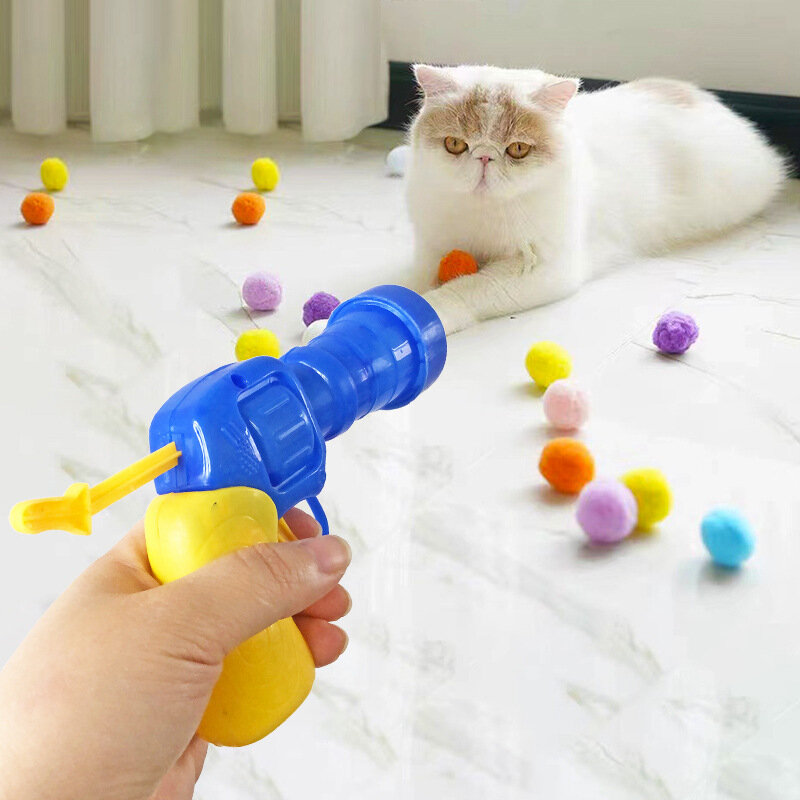 Juguetes de entrenamiento de lanzamiento interactivo para gatos, Mini juegos de pistola de tiro, Bola de felpa elástica, accesorios para mascotas