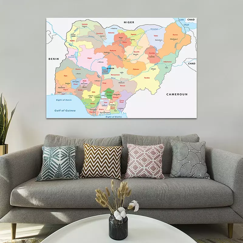 O mapa da nigéria de política 150*100cm não-tecido pintura em tela casa decorativo poster arte da parede imagens de ensino suprimentos