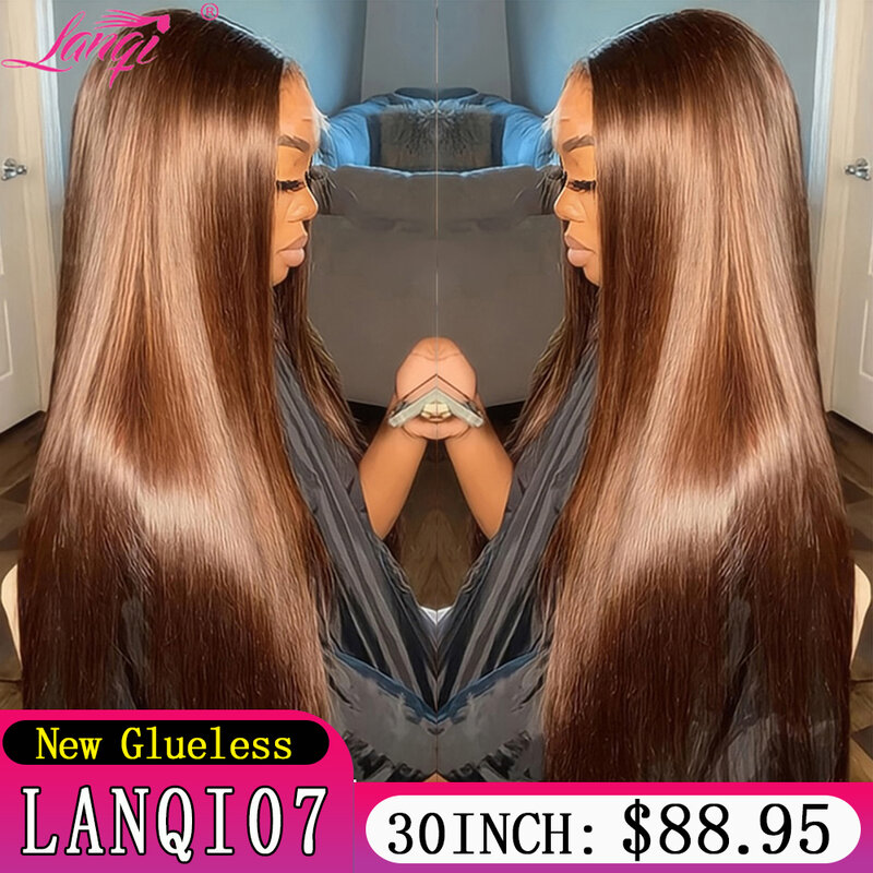 Perruque Lace Front Wig sans colle naturelle, cheveux lisses, brun chocolat, couleur foncée, 13x4