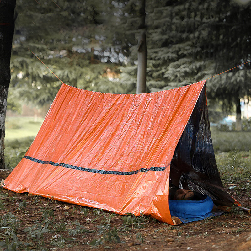 Mylar tenda tabung kantong tidur tahan air luar ruangan SOS selimut termal dapat digunakan kembali 2 orang darurat Shelter Bivy tenda Kit
