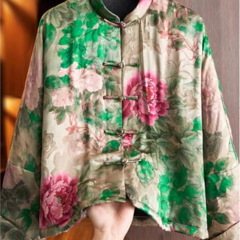 Puffer nacional de estilo chino para mujer, ropa holgada con estampado grueso, acolchada de algodón, ropa de algodón para mantener el calor, novedad