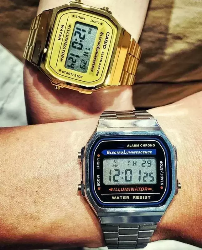 F91W zegarek na pasku ze stali nierdzewnej luksusowy wodoodporny Retro sportowe cyfrowe zegarki wojskowe mężczyźni kobiety elektroniczny zegarek na rękę