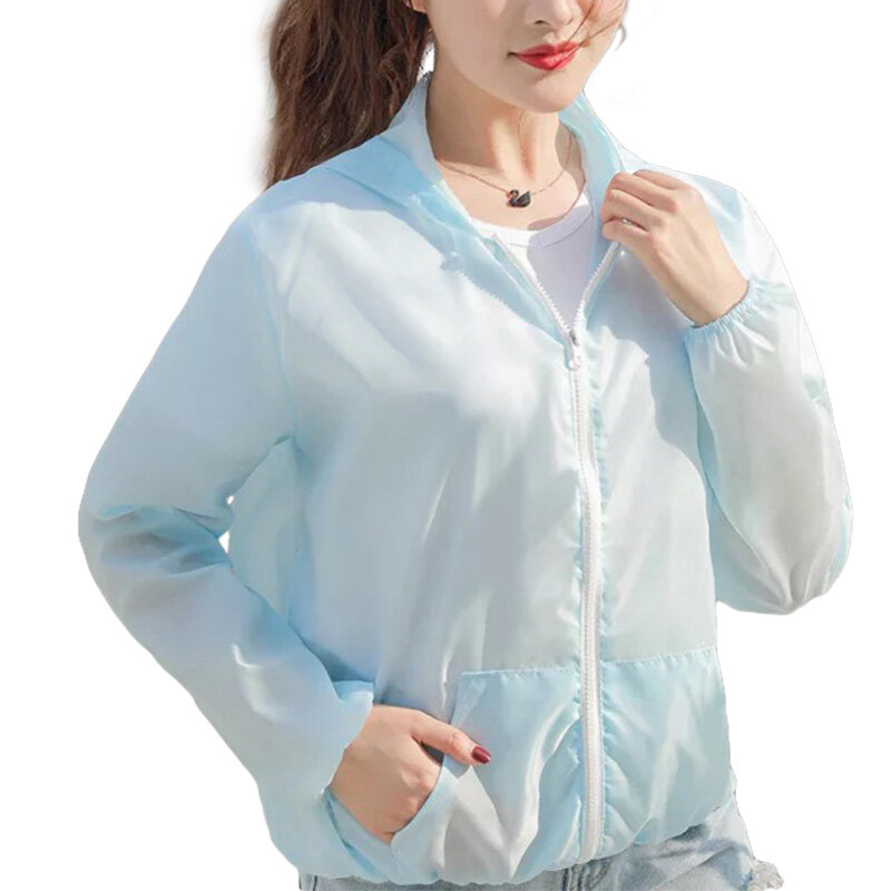 Tops de protección solar para mujer, abrigo de Color caramelo a la moda, Sudadera con capucha Anti UV, secado rápido, ultrafino, Verano