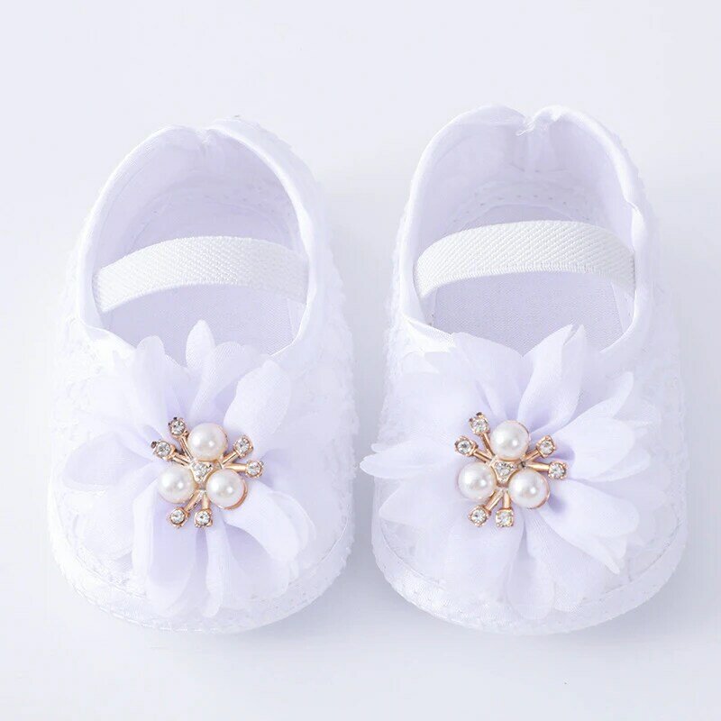 Niemowlęta dziewczynki buty na płaskim obcasie Mary Jane kwiat perłowy ślub księżniczki sukienka buty do chodzenia dla noworodków i niemowląt