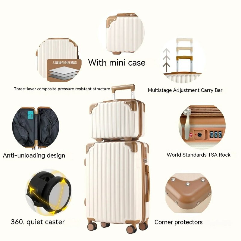 Valise d'embarquement en cuir pour hommes et femmes, valise à bagages, mot de passe étudiant, beau, mode, 14 pouces
