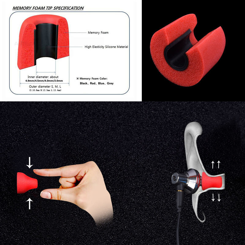 Almohadillas de espuma viscoelástica para oreja, almohadillas para oreja de 4,5mm-4,5mm, con cancelación de ruido, antideslizantes, color negro, azul y rojo, 3 pares, T-200