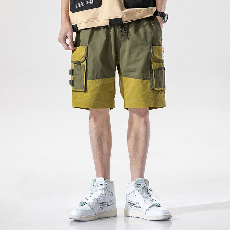 Хаки, армейский зеленый, новый летний хлопковый мужской комбинезон с несколькими карманами, свободные спортивные шорты