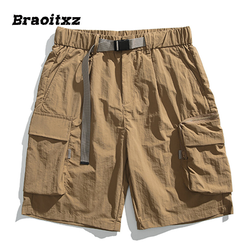 Neue Männer Sommer Outdoor-Sport Mode lässig atmungsaktiv coole Cargo-Shorts Hüftgurt einfarbig lose Cargo-Shorts