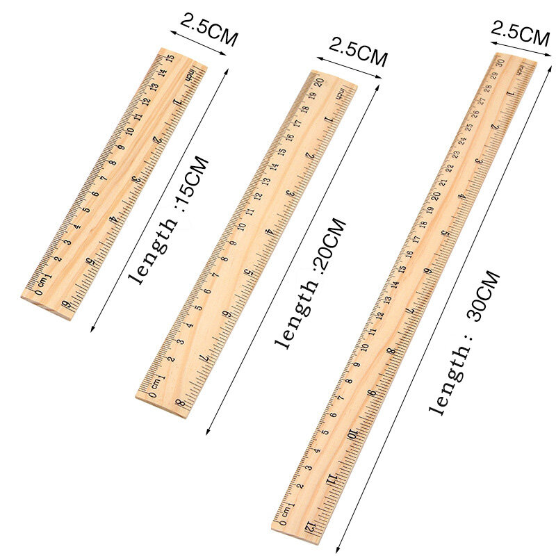 3pcs 15cm 20cm 30cm Wooden Ruler Precision Measurement Tool for Writing Drawing Learning Office Stationery Student Gift Ruler
