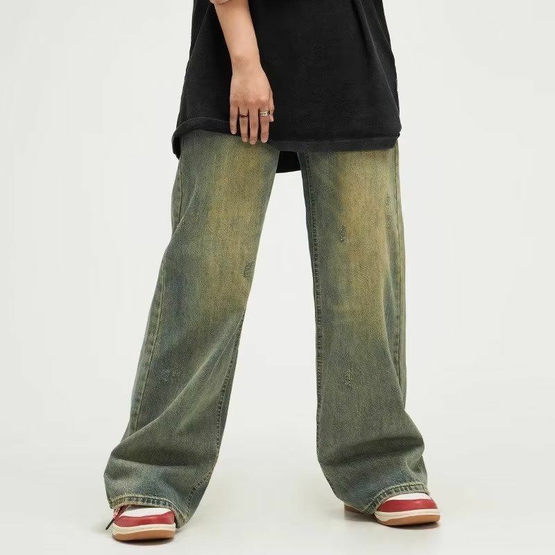 Jeans vintage de pernas largas para homens, streetwear elegante e confortável, roupas Y2K, roupas da moda, baggy conciso, 2024