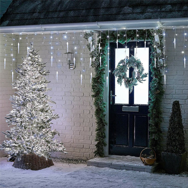Cortina de hadas de carámbano LED de iluminación navideña de caída de 5M, luz de cascada, casa de Año Nuevo, decoración de jardín y terraza de Halloween