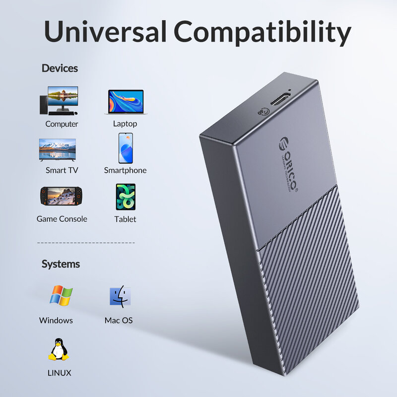 ORICO-USB NVMe Gabinete SSD, Alumínio M.2 SSD Case, Compatível com Thunderbolt 3, USB 3.1 3.0, Tipo-C, 40Gbps, PCIe3.0