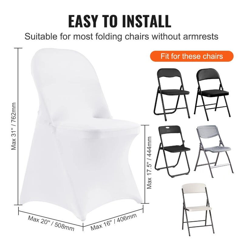 Stretch Spandex Chair Covers, Tampas de cadeira dobrável para festa de casamento, Banquete, Branco, 30 pcs