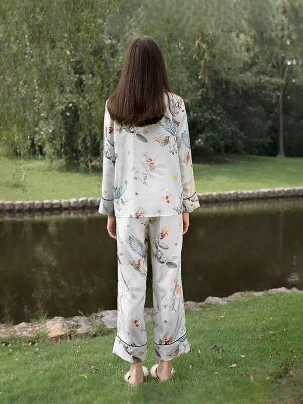 Birdtree-conjunto de pijama feminino casual 90% seda amoreira, calças compridas estampa feminina, roupas confortáveis para casa, primavera, 2022, S41443QM