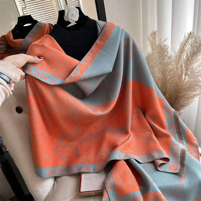 Marca de luxo Pashmina Shawl Wrap para mulheres, lenços de caxemira quentes, bandana macia, cobertor grosso, design de inverno