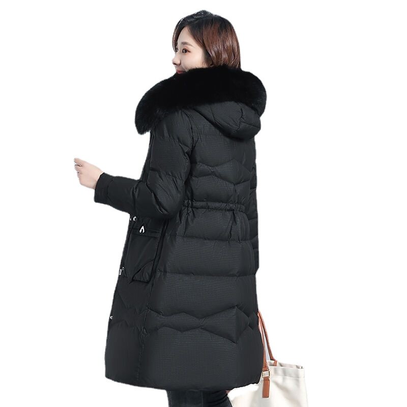 Winter New Solid Color Real Fur Collar Hooded Fashionable Warm Women's Down Jacket Slim and Thick White Duck Down Parkas